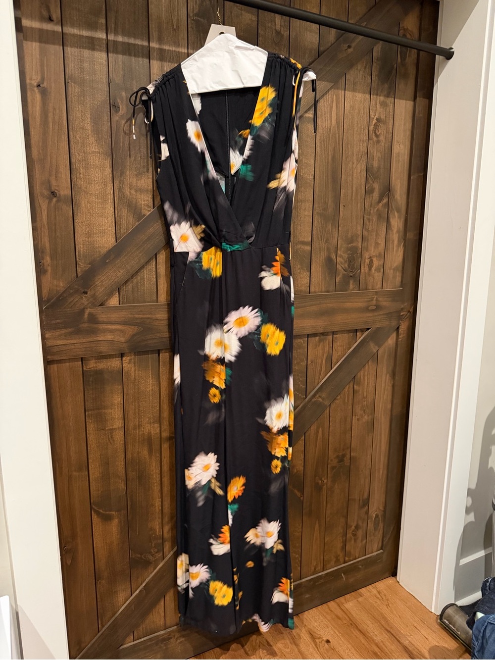 Floral V-Neck Black Maxi Jumpsuit